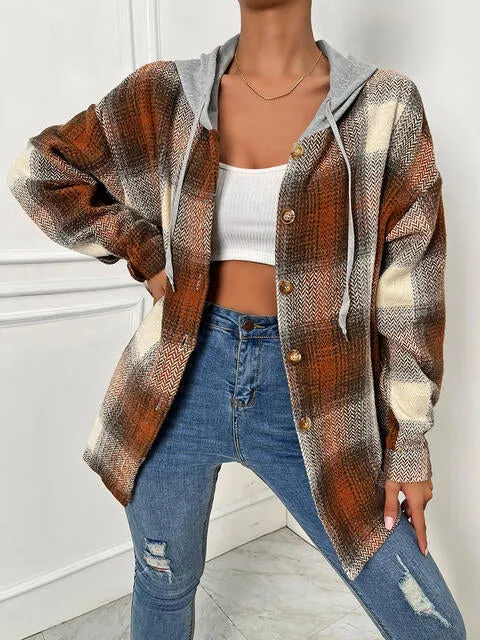 Plaid Drawstring Hooded Jacket sold by Charming Charlie product image thumbnail 4
