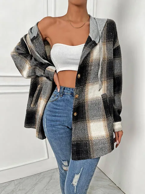Plaid Drawstring Hooded Jacket sold by Charming Charlie product image thumbnail 5