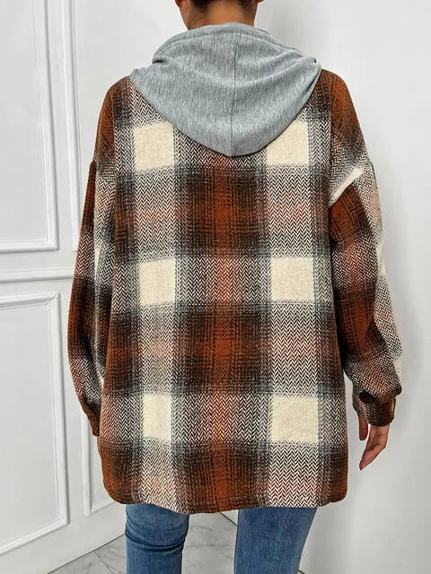 Plaid Drawstring Hooded Jacket sold by Charming Charlie product image thumbnail 2