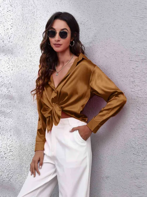 Collared Neck Buttoned Long Sleeve Shirt sold by Charming Charlie