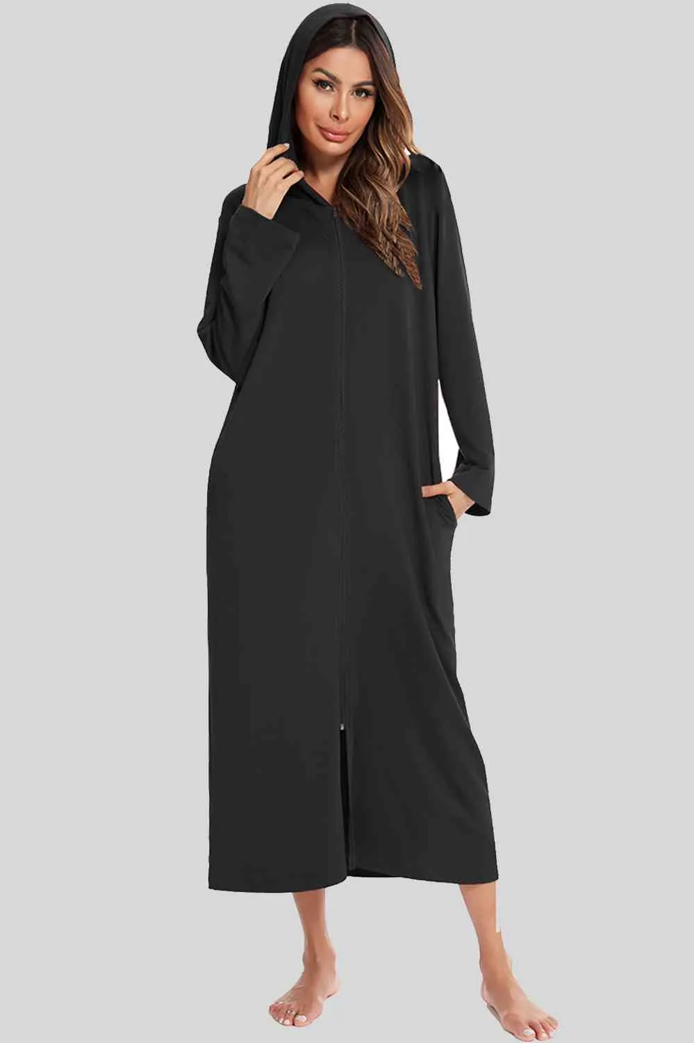 Zip Front Hooded Night Dress with Pockets sold by Charming Charlie product image thumbnail 4