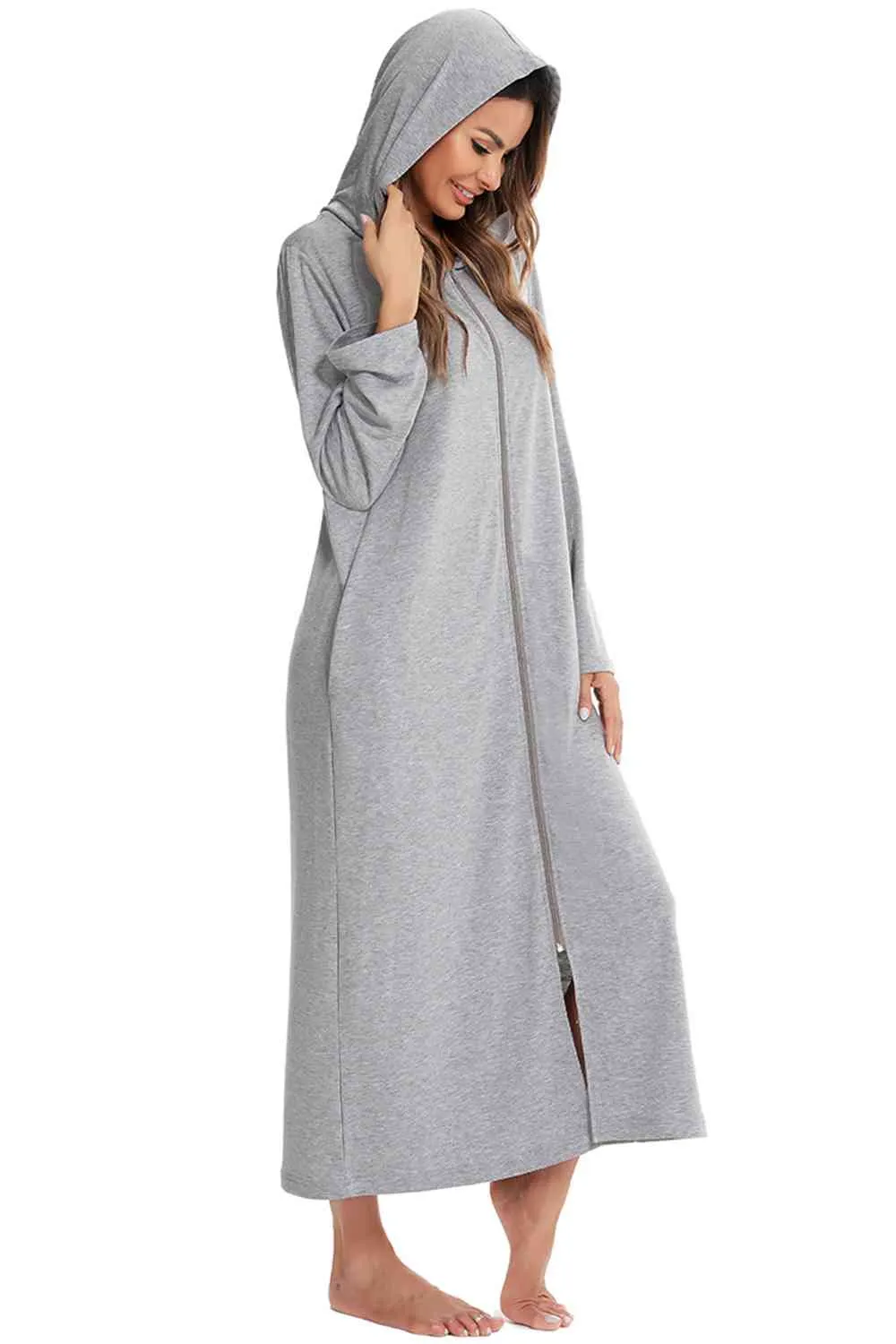 Zip Front Hooded Night Dress with Pockets sold by Charming Charlie product image thumbnail 3