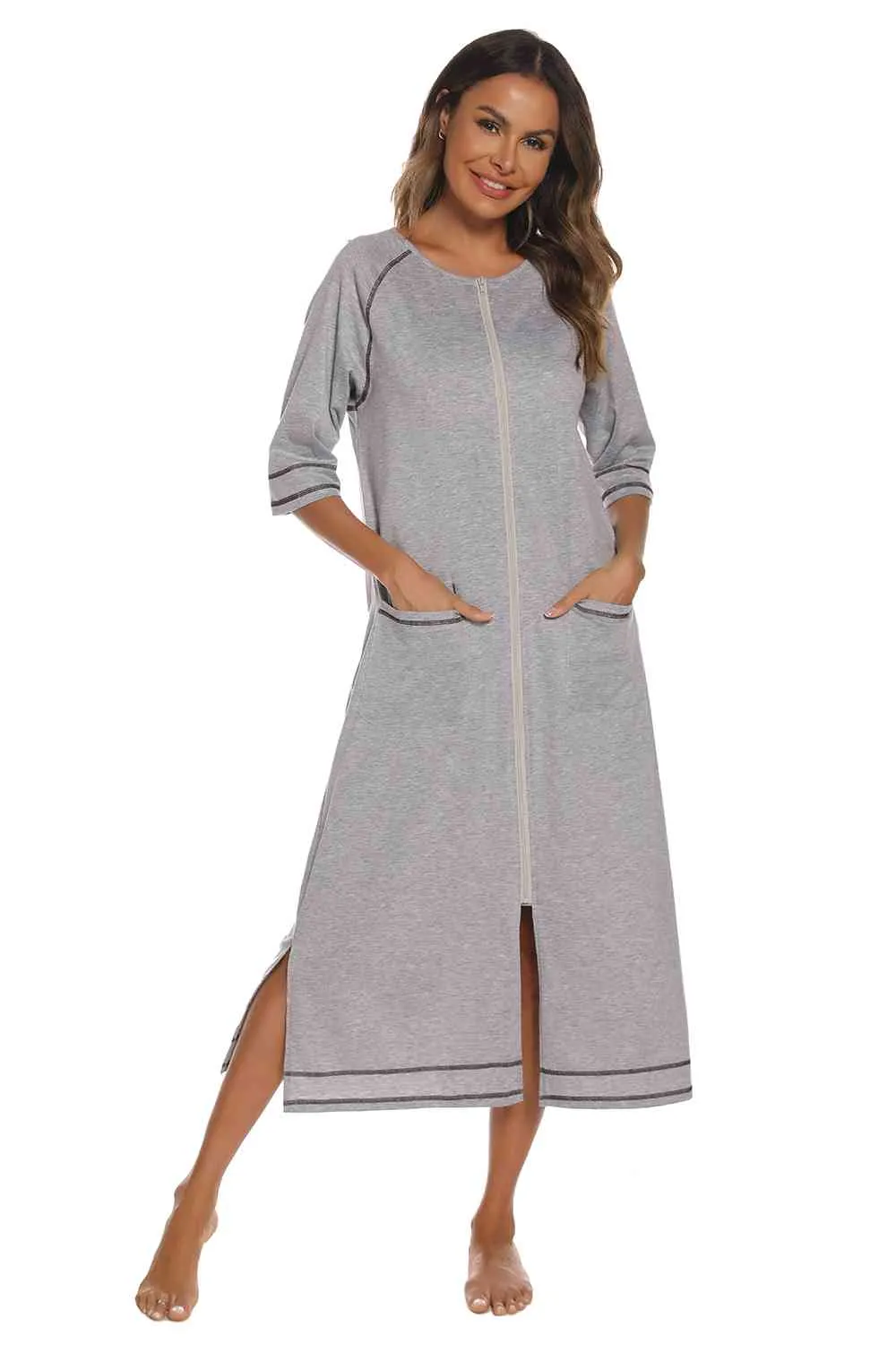 Zip Up Slit Round Neck Night Dress with Pockets sold by Charming Charlie product image thumbnail 5