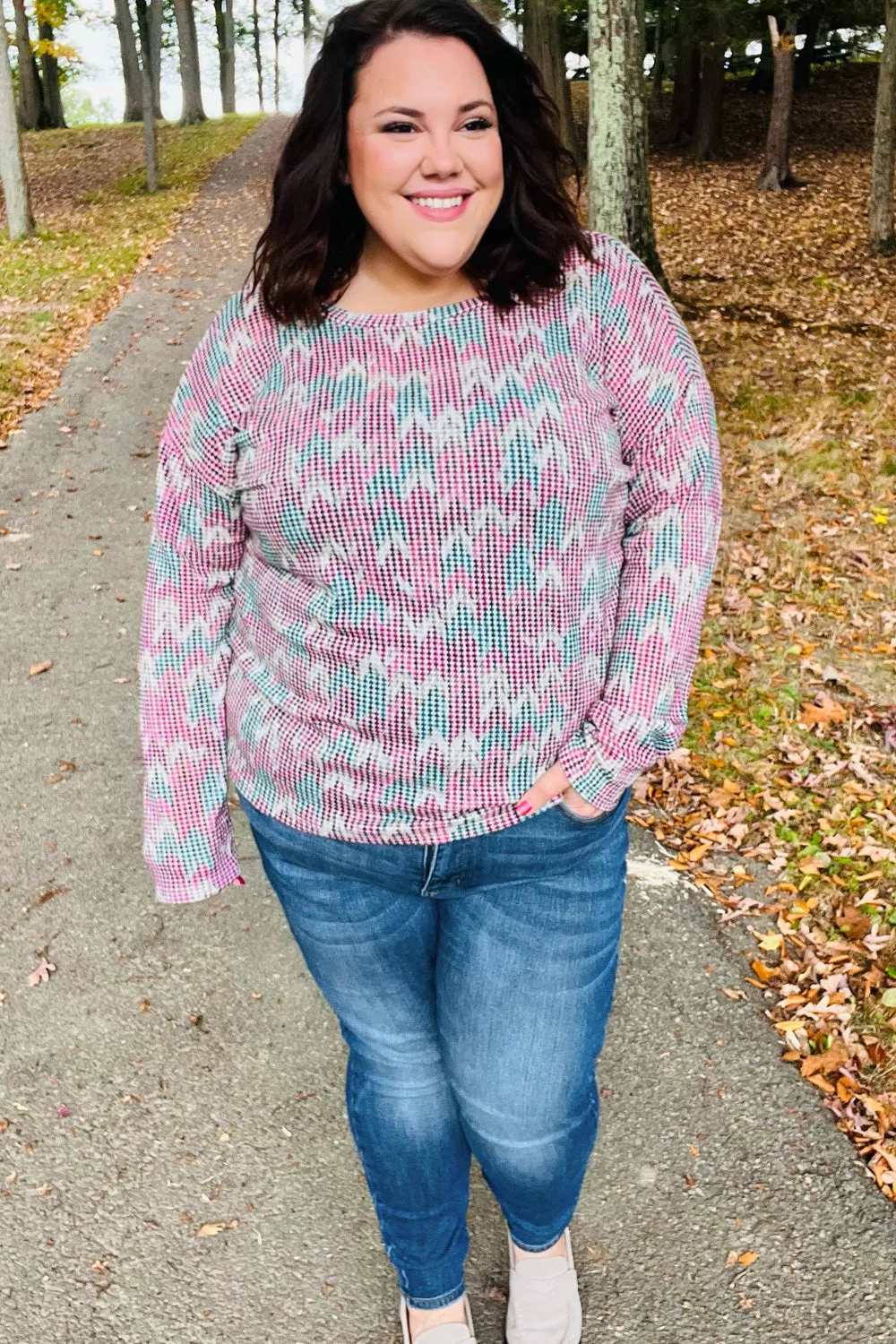 Magenta & Teal Vintage Two Tone Knit Top sold by Charming Charlie product image thumbnail 3