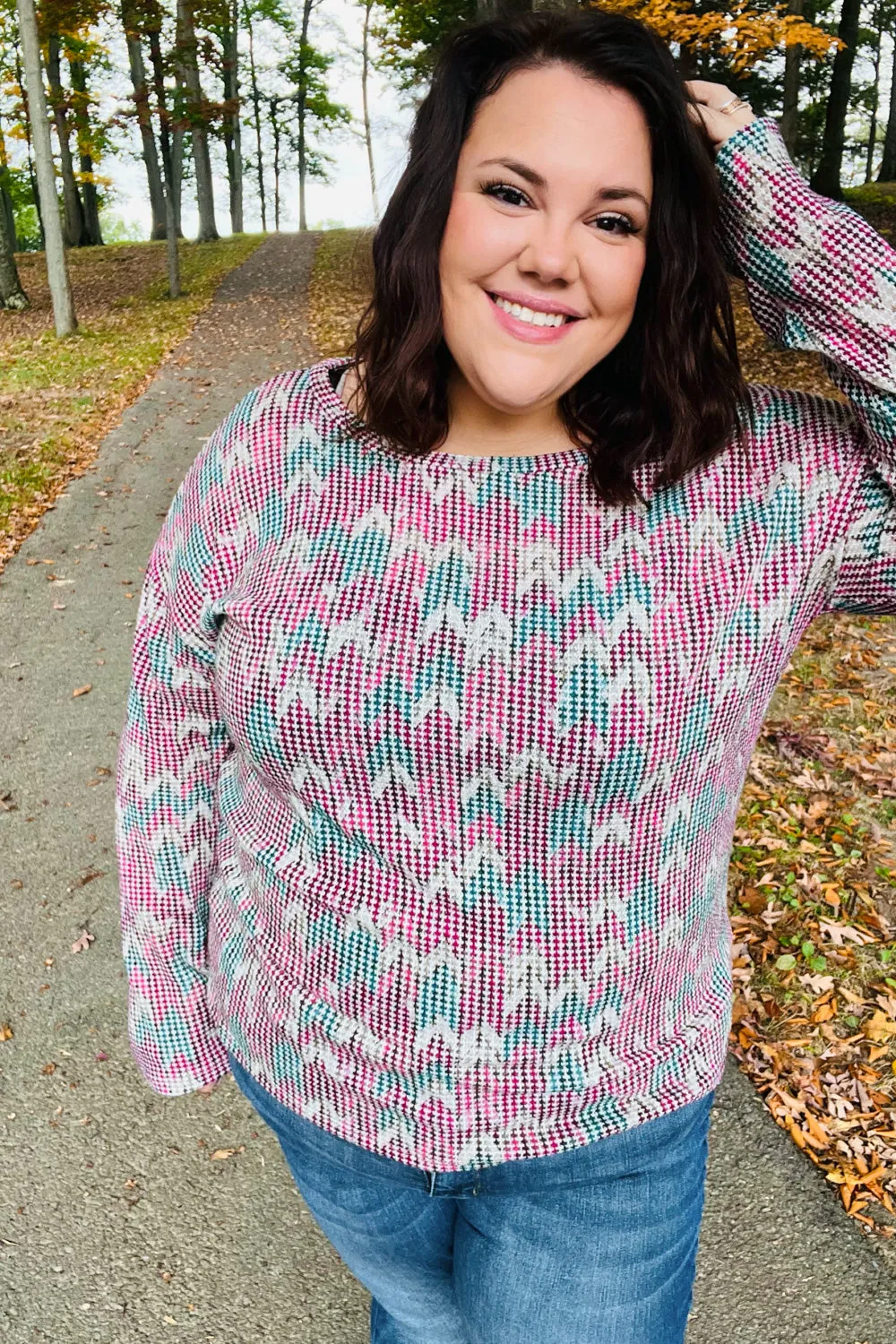 Magenta & Teal Vintage Two Tone Knit Top sold by Charming Charlie product image thumbnail 4
