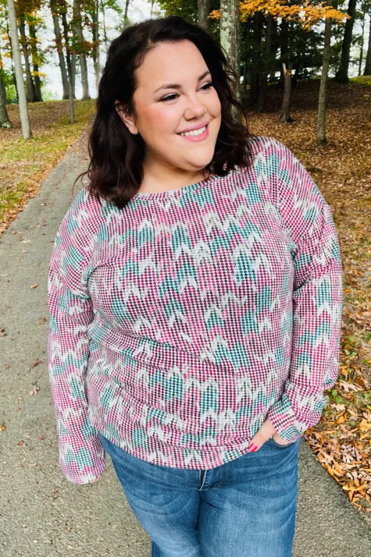 Magenta & Teal Vintage Two Tone Knit Top made by Charming Charlie