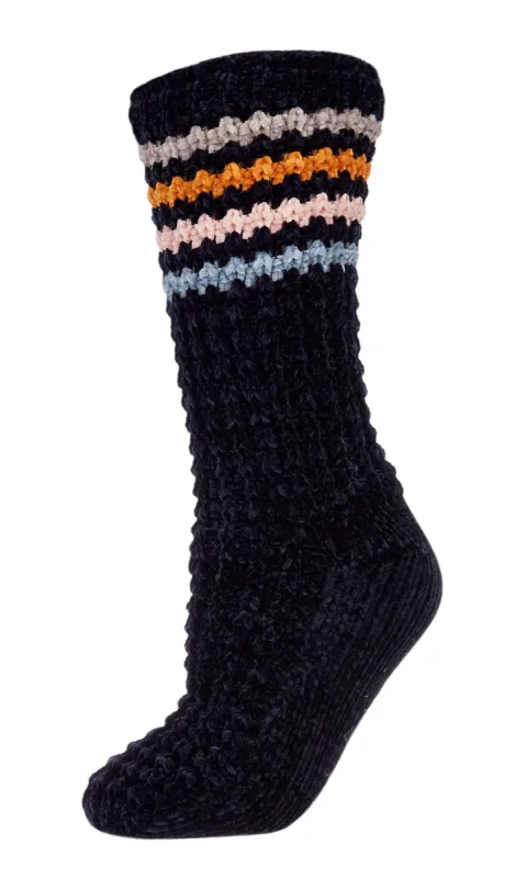 Women's Chunky Stripes Plush-Lined Slipper Crew Sock sold by Charming Charlie