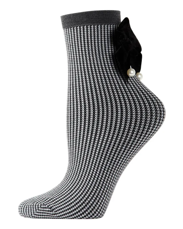 Women's Houndstooth Faux Pearl Bow Accent Anklet Sock sold by Charming Charlie