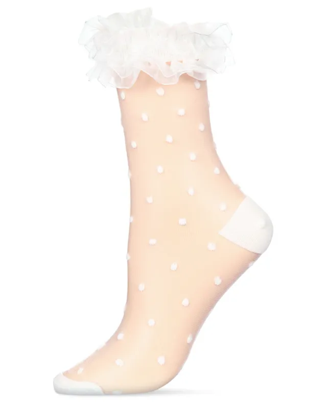 Women's Polka Dot Ruffle Lace Cuff Sheer Crew Socks sold by Charming Charlie