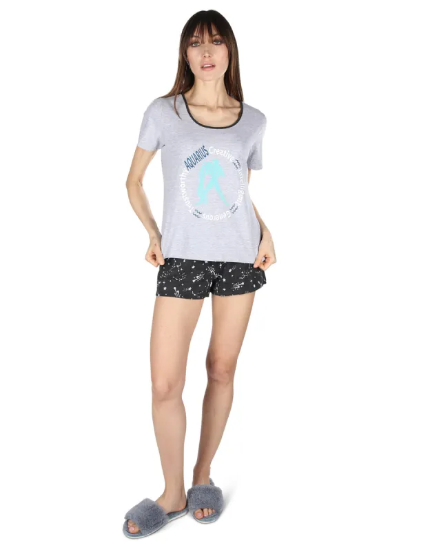 Women’s Aquarius Zodiac Sign PJ Short Set sold by Charming Charlie