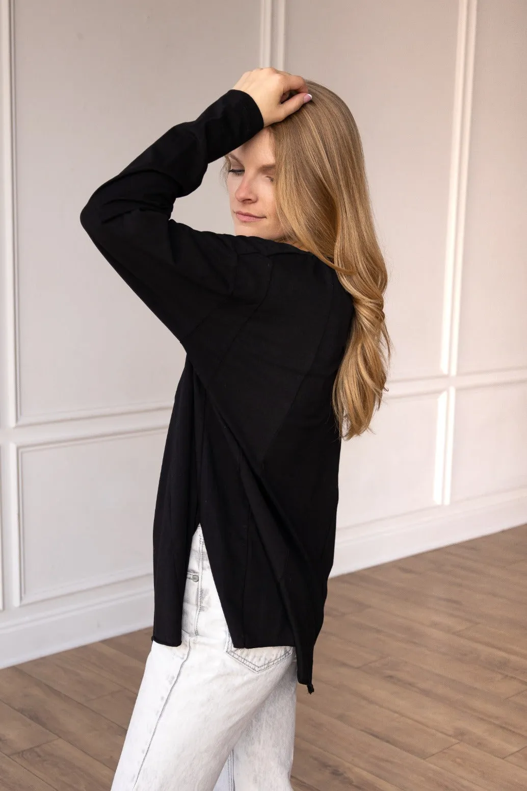 Black Long-sleeved T-shirts With Side Stitching sold by Charming Charlie