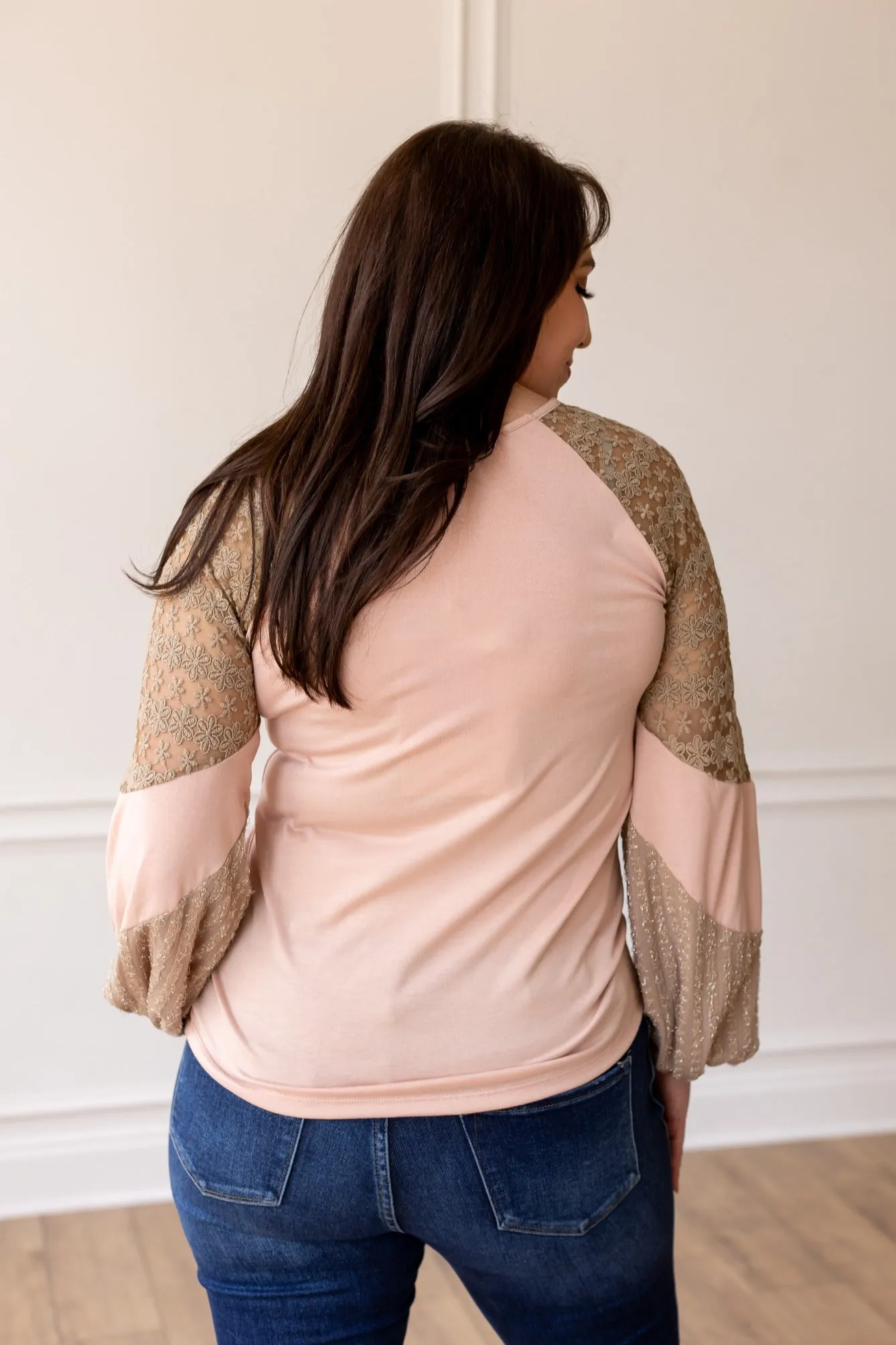 Powder Pink Lace Patch Sleeve Top sold by Charming Charlie product image thumbnail 5