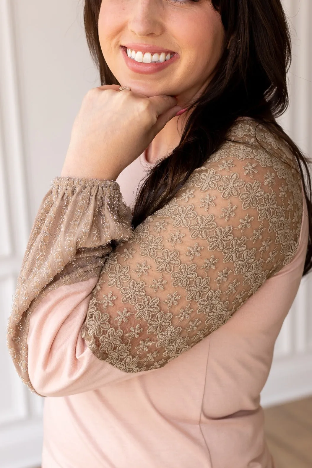 Powder Pink Lace Patch Sleeve Top sold by Charming Charlie product image thumbnail 2