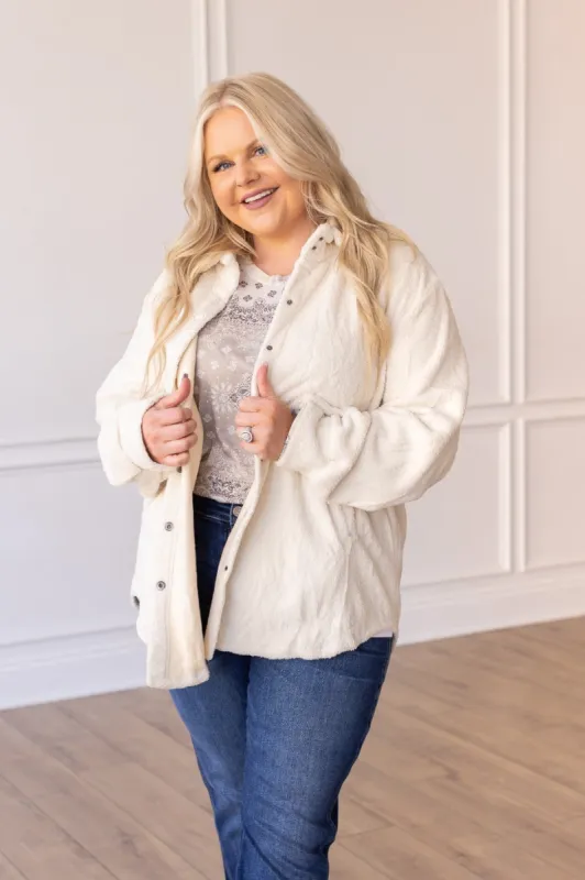The Love Shacket Oversized Teddy Jacket, Ivory sold by Charming Charlie