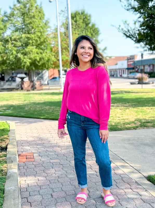 Bubblegum Bliss Top Knit Tunic with Front Seam sold by Charming Charlie