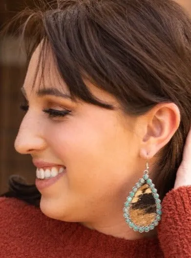 Desert Dreams: Cowhide and Turquoise Crystal Teardrop Earrings sold by Charming Charlie product image thumbnail 2