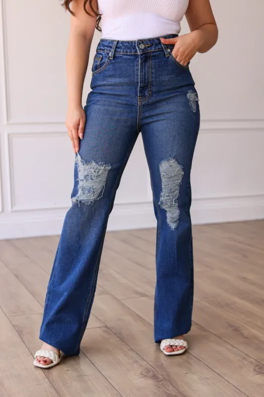 The Chloe Midrise Medium Wash Straight Leg Jean sold by Charming Charlie