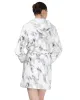 Women's Marble Plush Hooded Robe with Pom-Pom Drawstrings sold by Charming Charlie