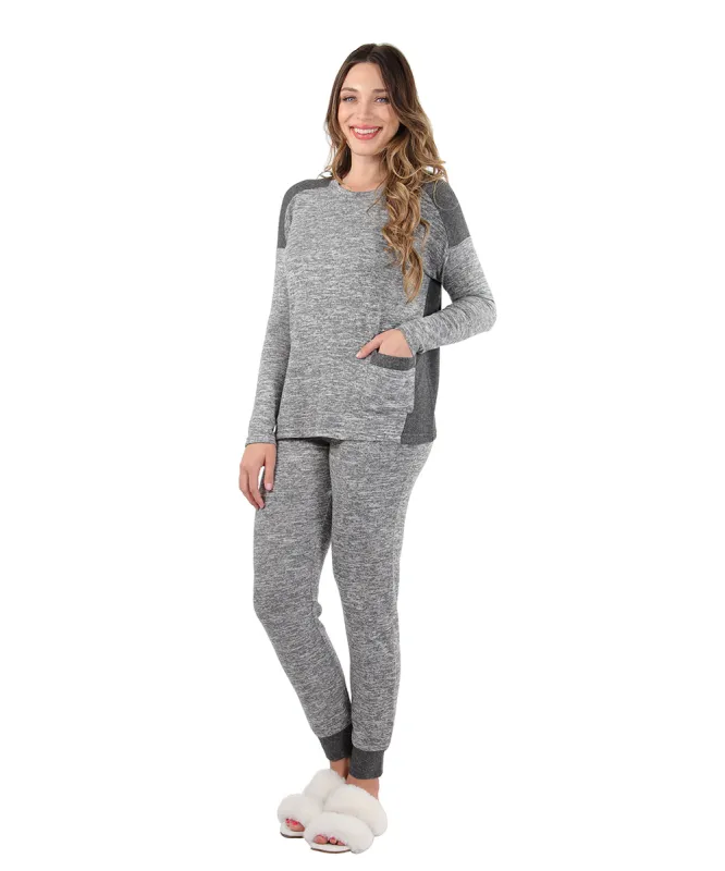 Women's Colorblock Heathered Sweater-Knit Pajama Set sold by Charming Charlie