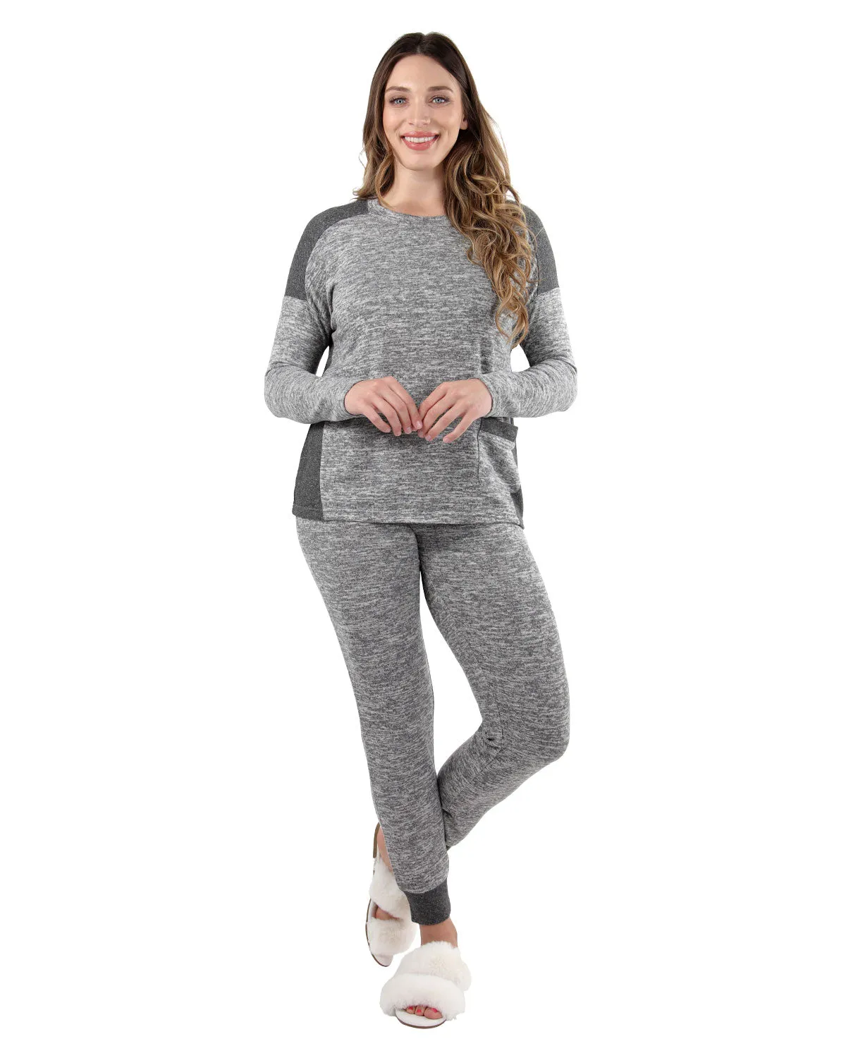 Women's Colorblock Heathered Sweater-Knit Pajama Set sold by Charming Charlie product image thumbnail 3