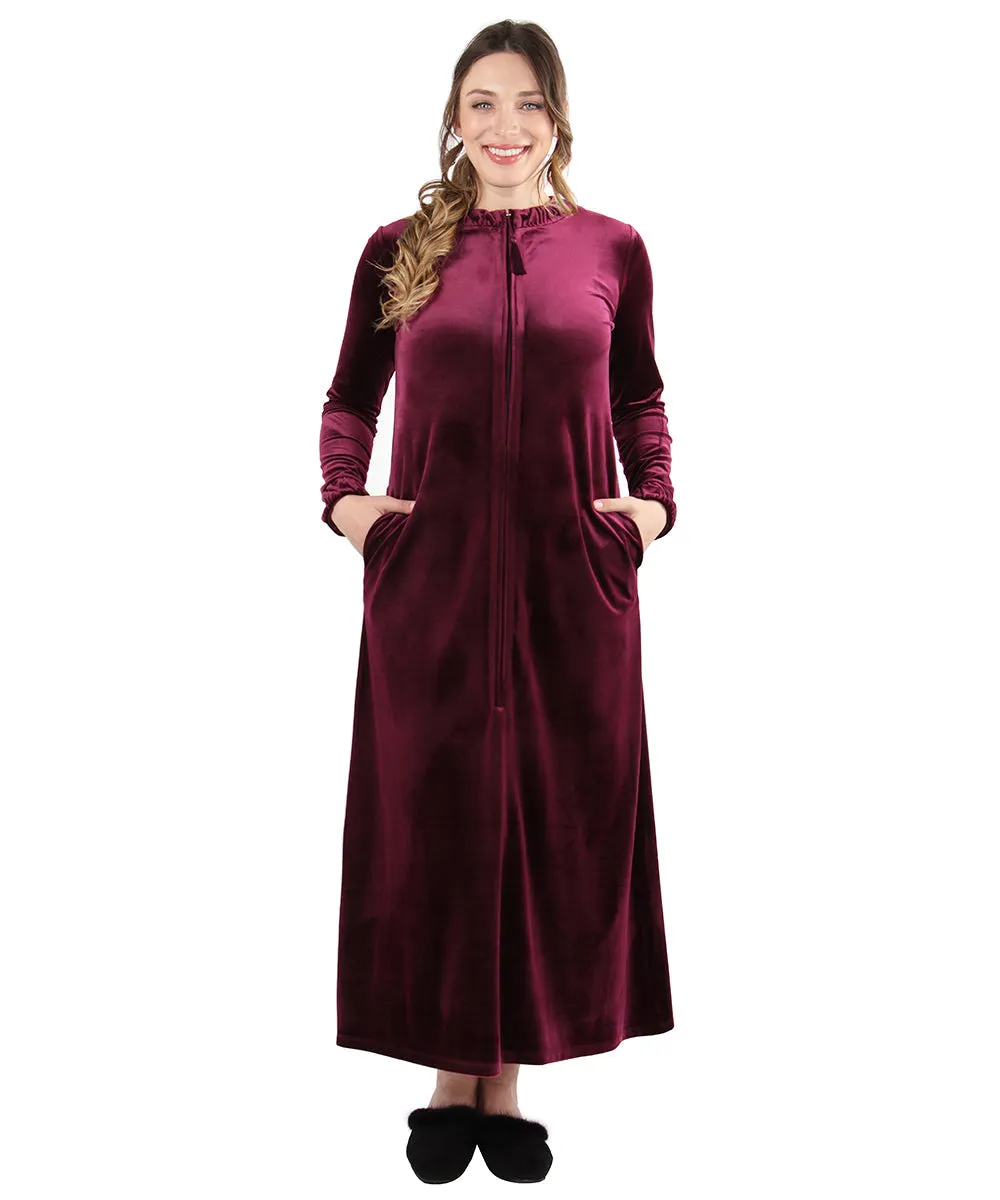 Women's Velour Zippered Front Full Length Lounger Gown sold by Charming Charlie