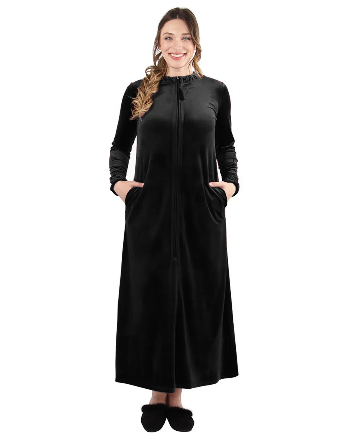 Women's Velour Zippered Front Full Length Lounger Gown sold by Charming Charlie product image thumbnail 2