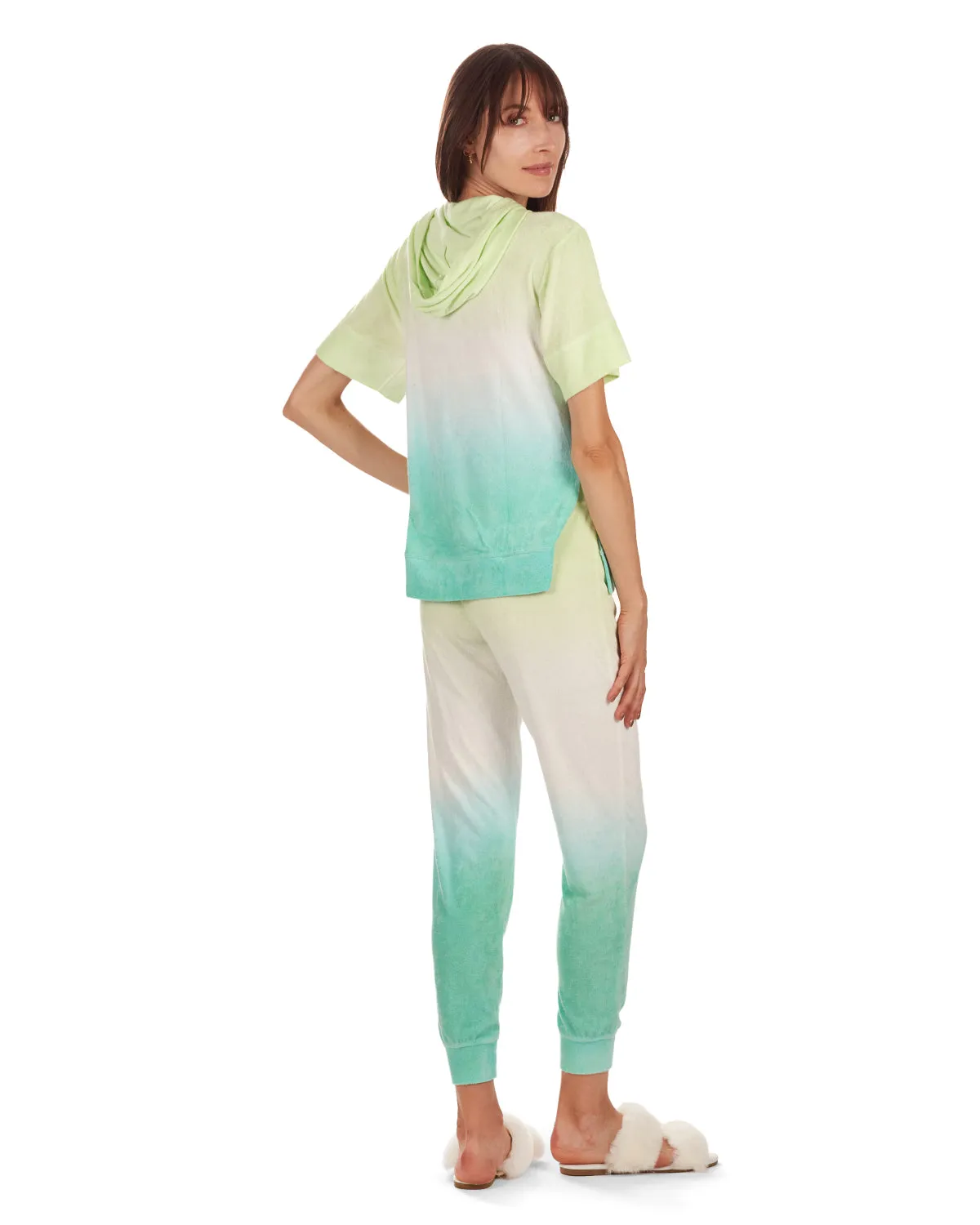 Women's Dip Dye Yummy Terry Cloth Short Sleeve Hoodie sold by Charming Charlie