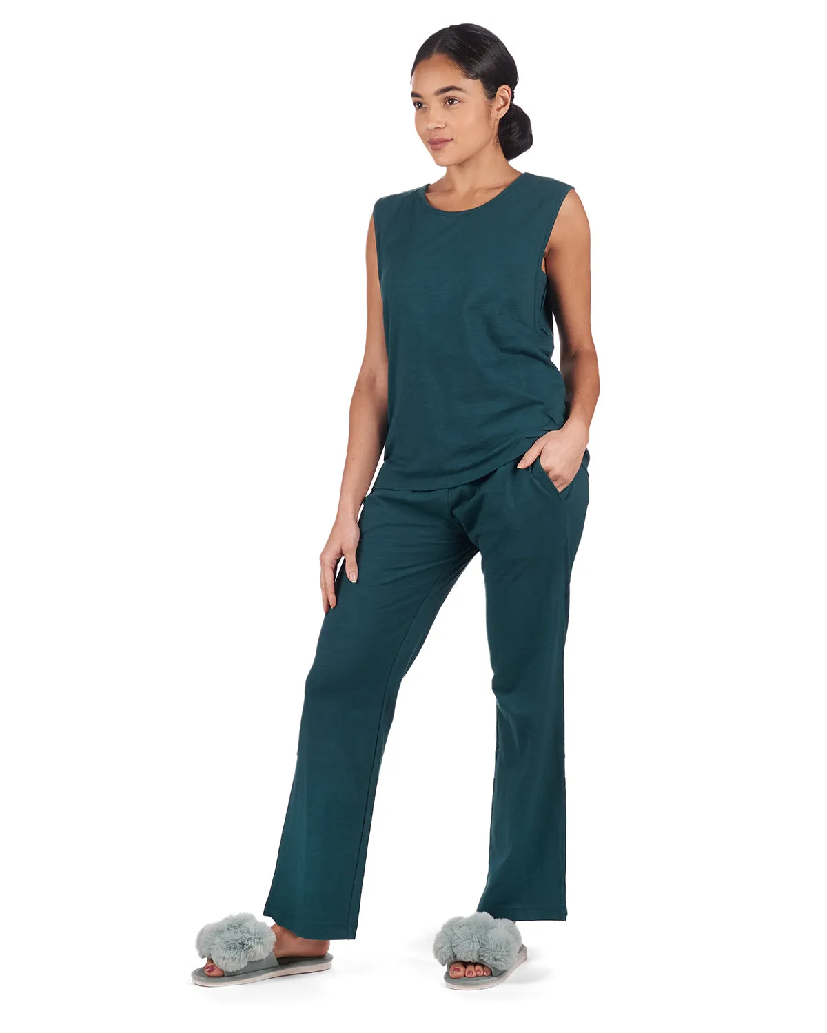 Women's Relaxed Fit 100% Cotton Slub Knit Pants and T-Shirt Set sold by Charming Charlie product image thumbnail 2