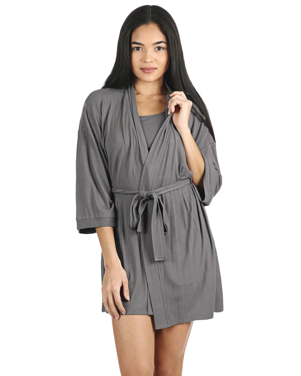 Women's Luxe Ribbed Open-Front Short Robe sold by Charming Charlie product image thumbnail 4