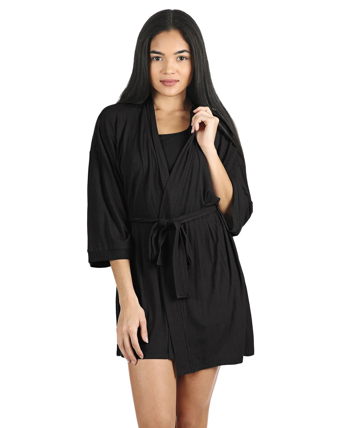 Women's Luxe Ribbed Open-Front Short Robe sold by Charming Charlie