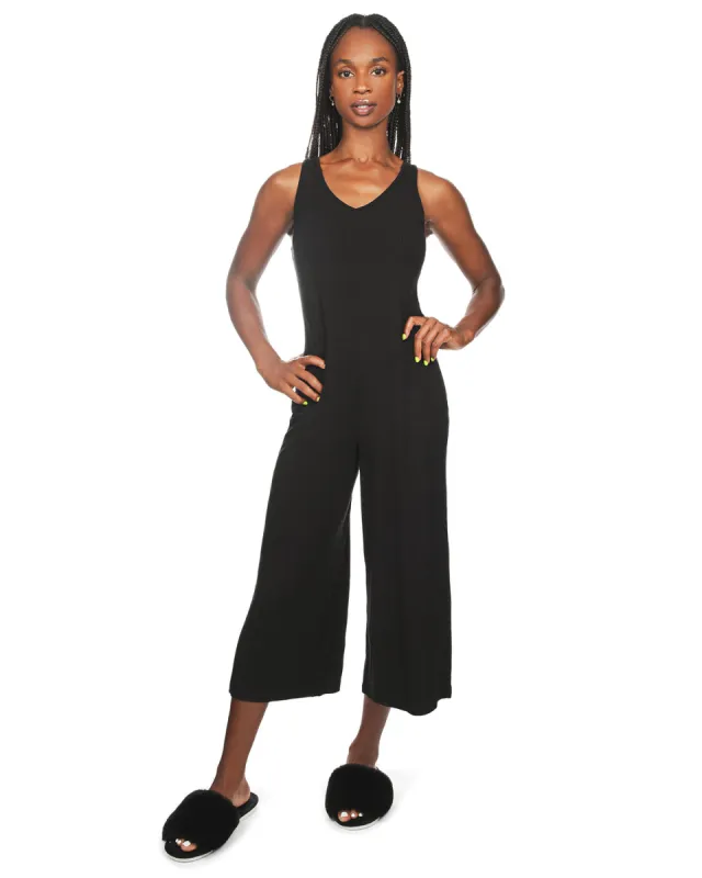 Women's V-Neck Luxe Rib Fitted Capri Style Romper sold by Charming Charlie