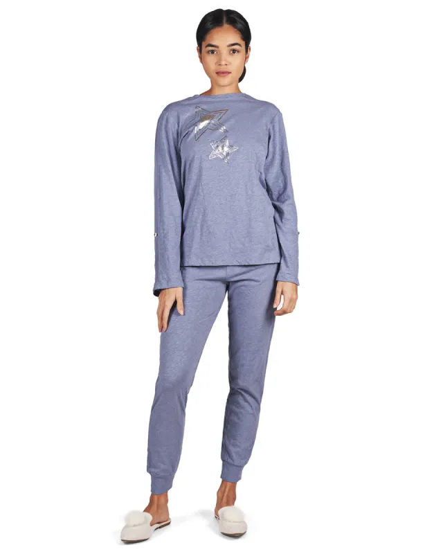 Women's 100% Cotton Slub Knit Metallic Star Accent Pajama Set sold by Charming Charlie