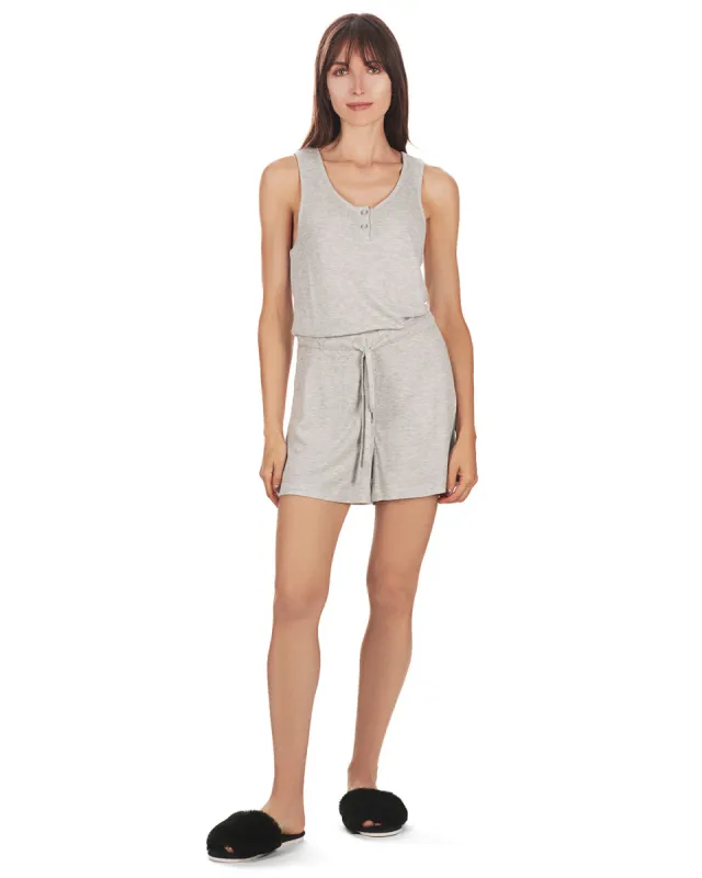 Women's Soft Waffle Bamboo Blend Short Romper with Cinched Waist sold by Charming Charlie