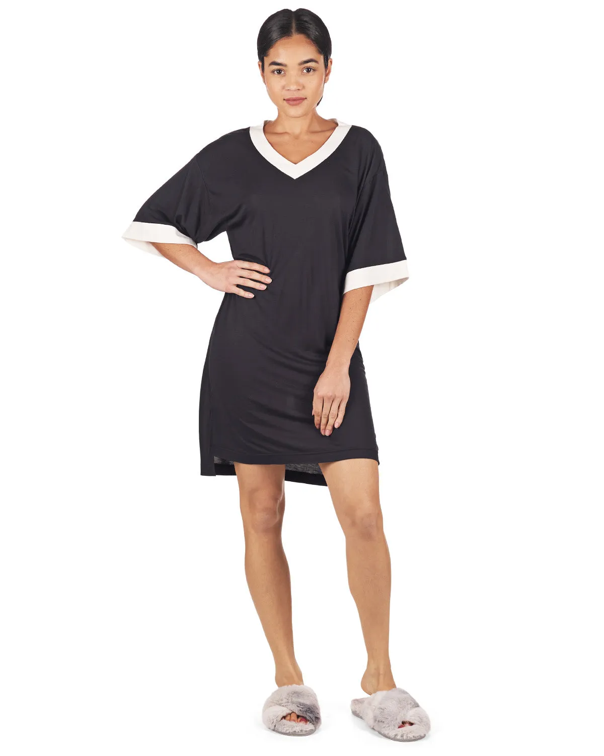 Women's Contrast Trim Basic Loose Modal Sleepshirt sold by Charming Charlie product image thumbnail 4