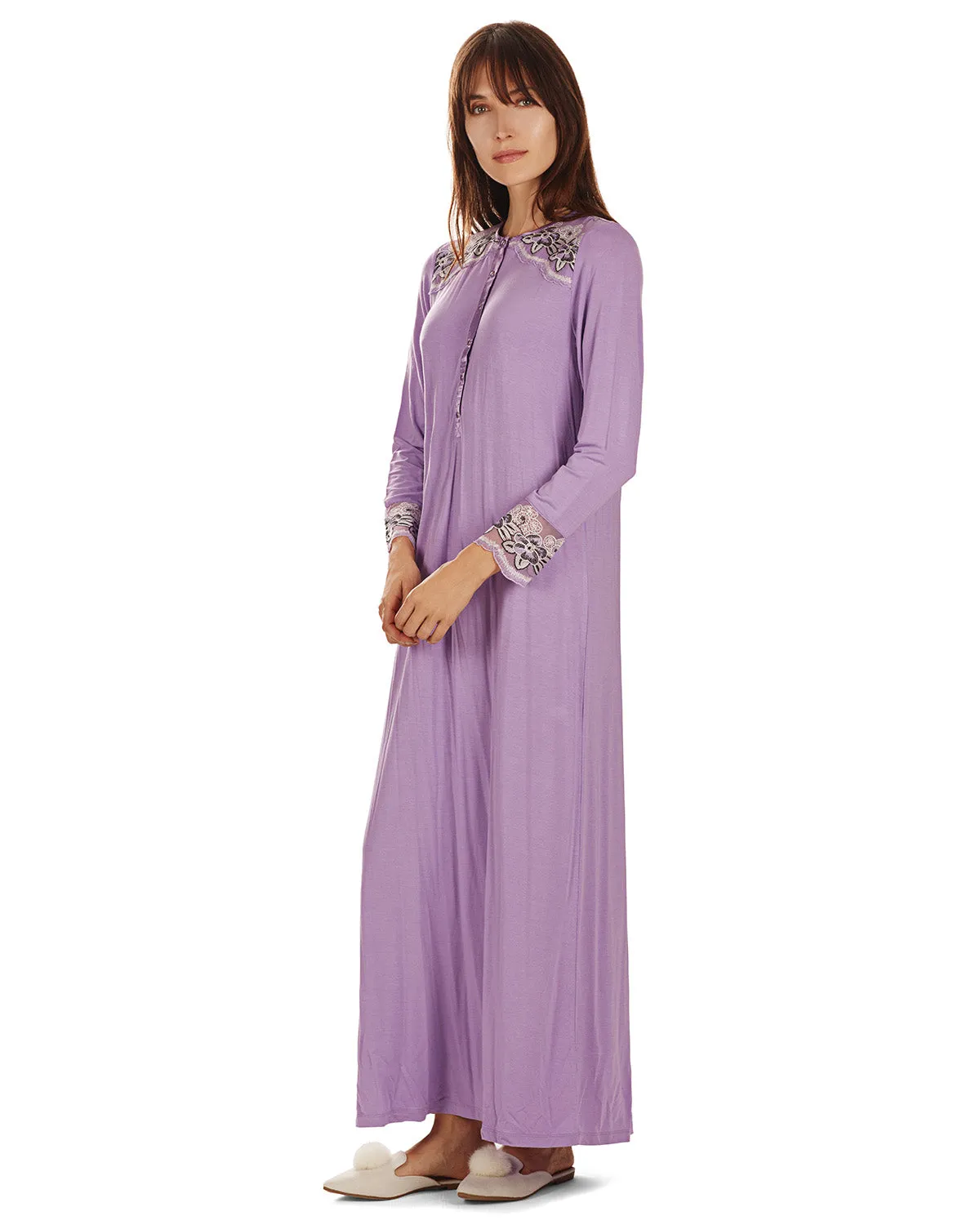 Women's Modest Lace Cuff and Shoulder Accent Ankle Length Nightgown sold by Charming Charlie product image thumbnail 5