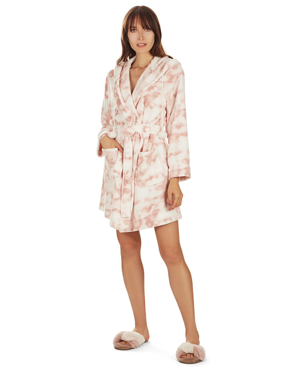 Women's Marble Luxe Fleece Plush Pom Pom Lounge Robe sold by Charming Charlie product image thumbnail 5
