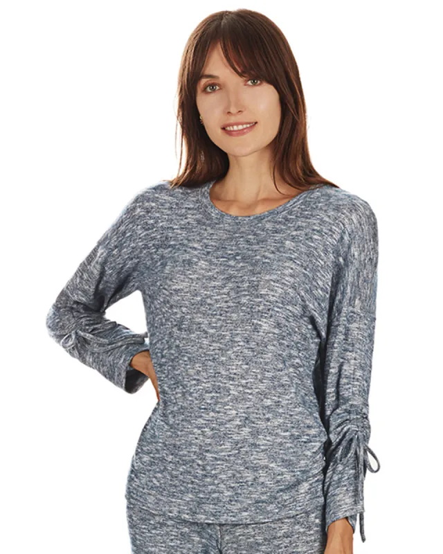 Women's Lounge Pull-Over Top with Ruched Tied Sleeves sold by Charming Charlie
