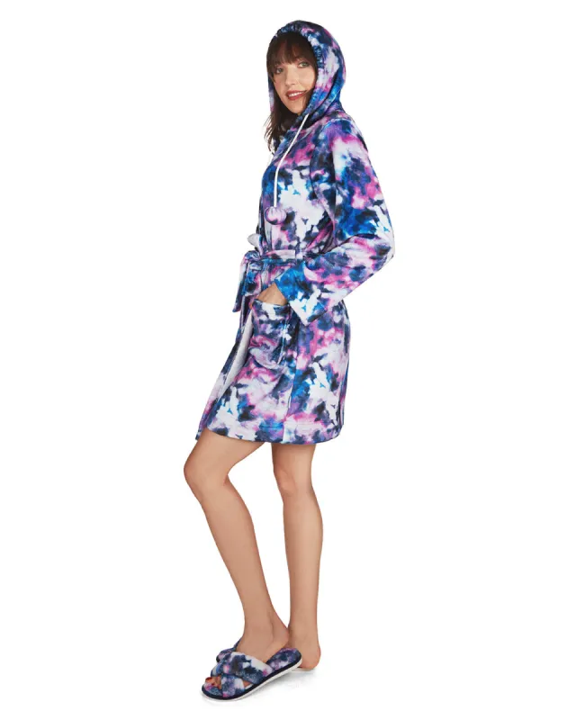 Women's Stardust Galaxy Tie Dye Plush Hooded Robe made by Charming Charlie