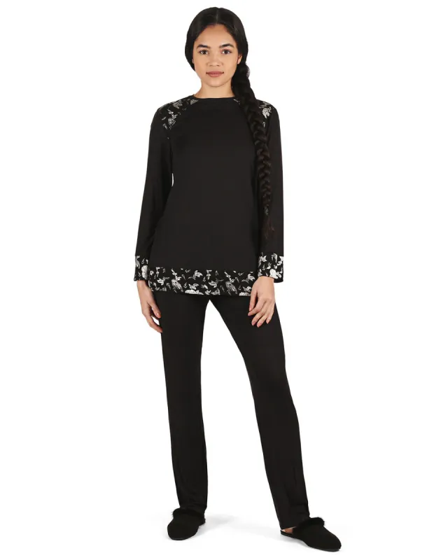 Women's Floral Flocked Ultra-Soft Pajama Set sold by Charming Charlie