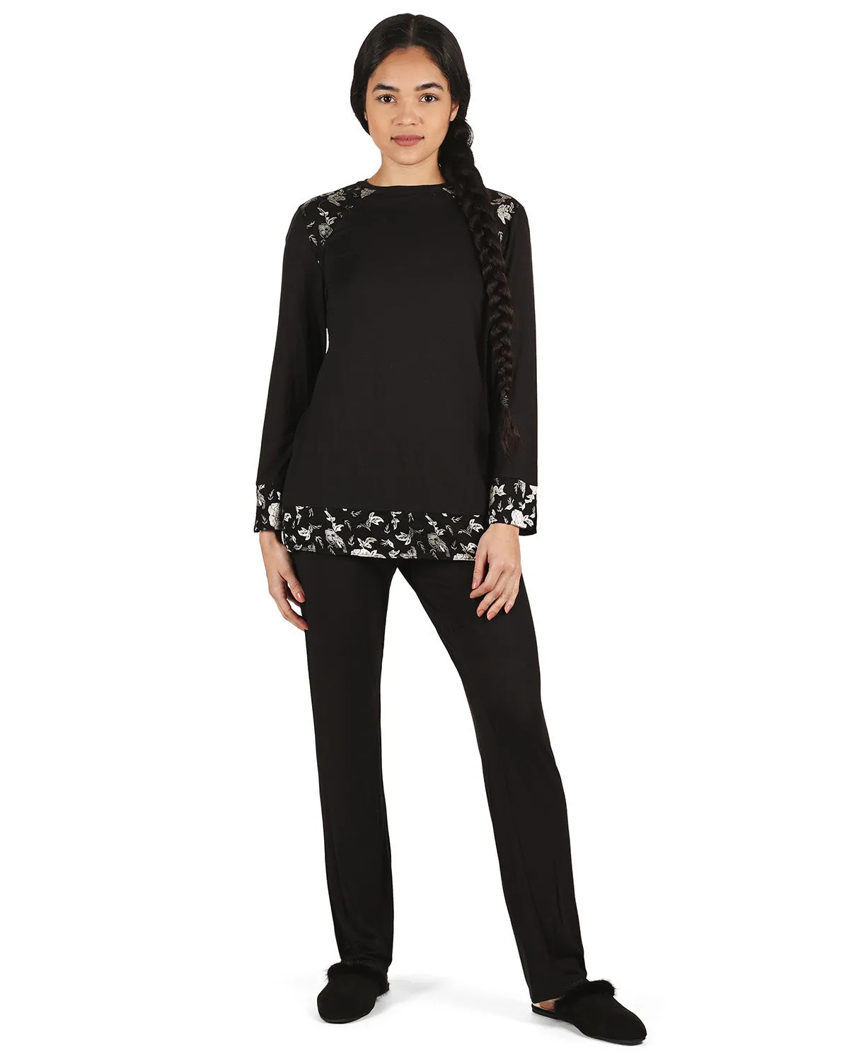 Women's Floral Flocked Ultra-Soft Pajama Set sold by Charming Charlie