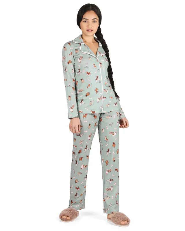 Women's Dog and Bone Notch Collar Cotton Blend Pant Pajama Set sold by Charming Charlie