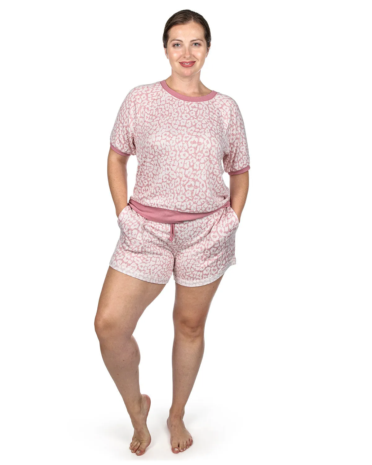 Women's Pink Leopard Print Short Sleeve Sweatshirt sold by Charming Charlie product image thumbnail 4