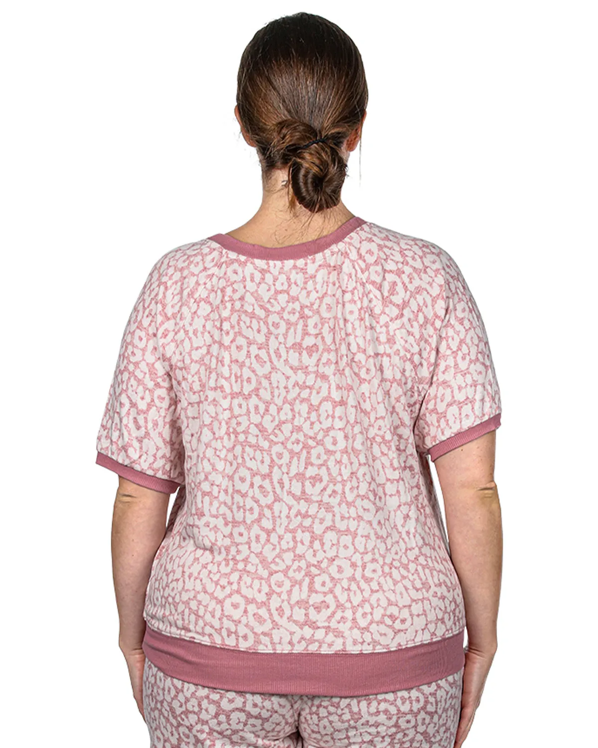 Women's Pink Leopard Print Short Sleeve Sweatshirt sold by Charming Charlie product image thumbnail 5