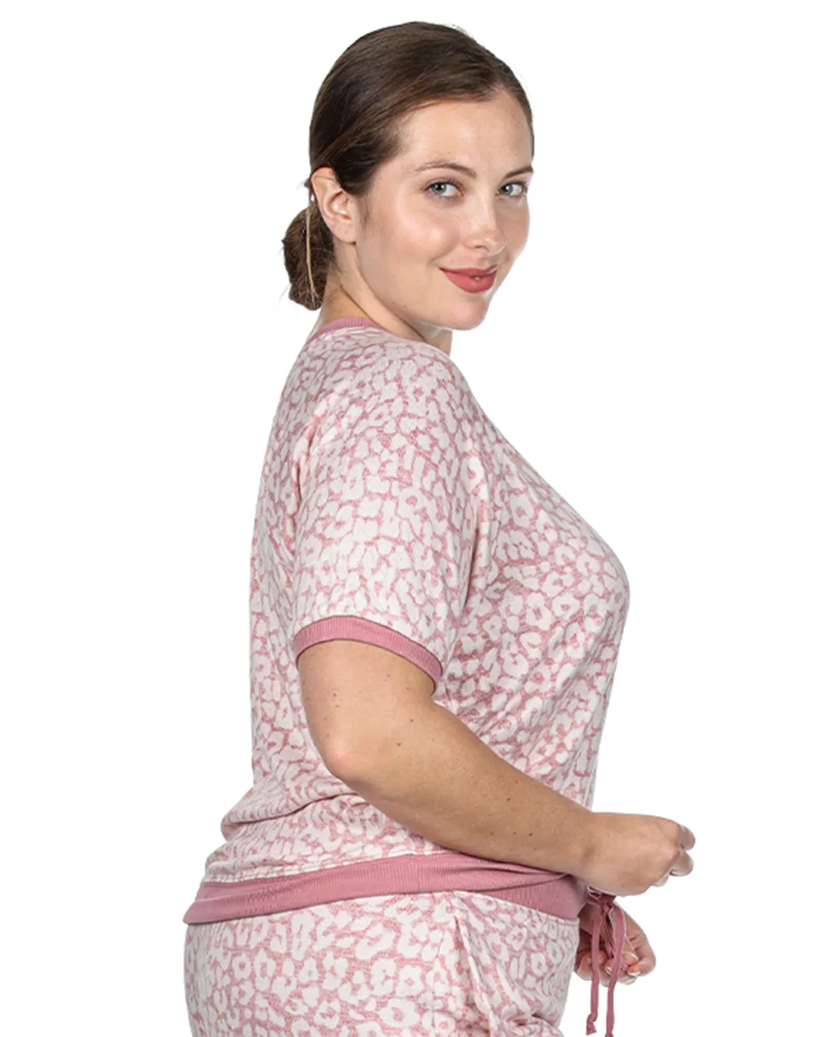 Women's Pink Leopard Print Short Sleeve Sweatshirt sold by Charming Charlie product image thumbnail 3