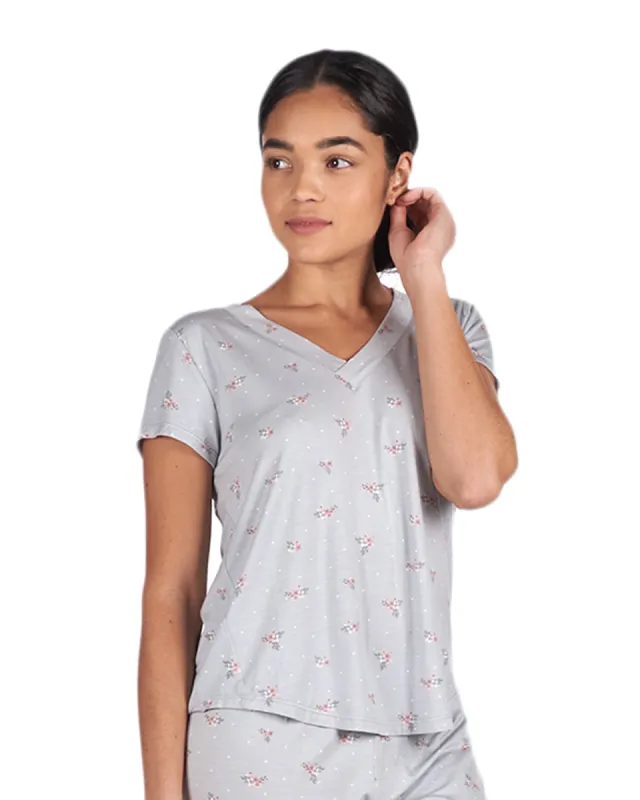 Women's Ditsy Floral Bamboo Blend Short Sleeve Top sold by Charming Charlie