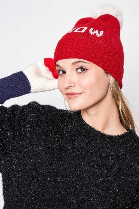 Snow Verbiage Faux Fur Pom Beanie sold by Charming Charlie