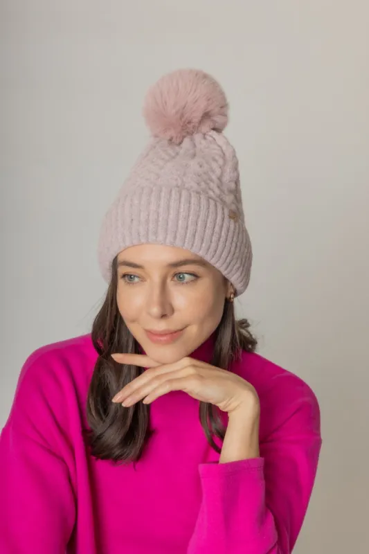 Knitted Pom Beanie with Fleece Lining sold by Charming Charlie