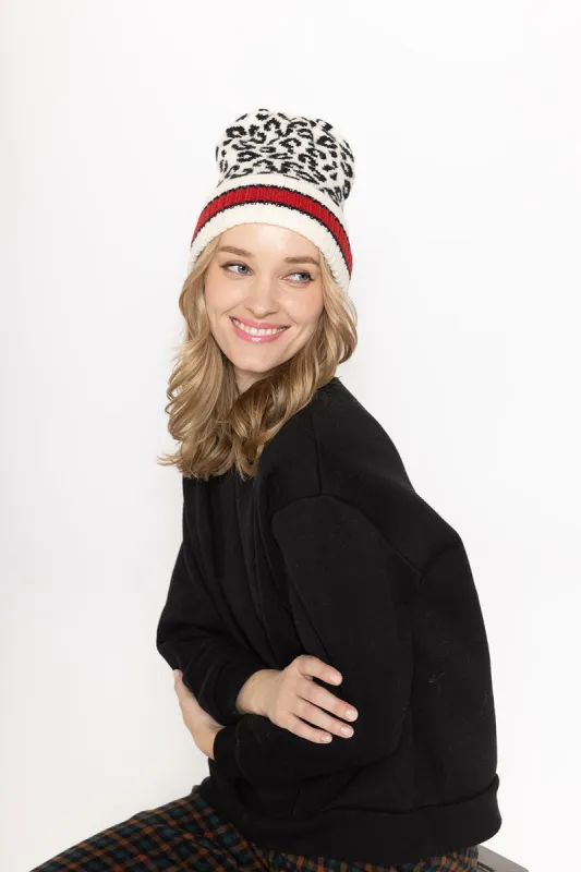 Leopard Beanie With Stripe Cuff sold by Charming Charlie