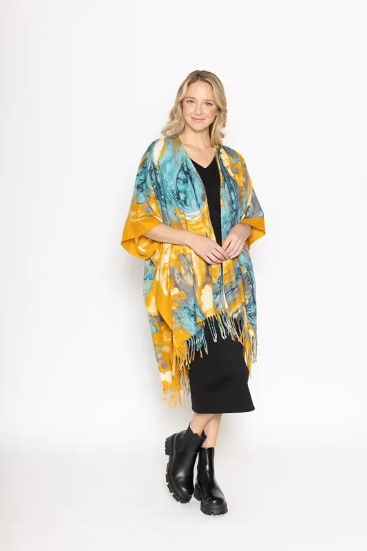 Mixed Print Fringe Kimono sold by Charming Charlie