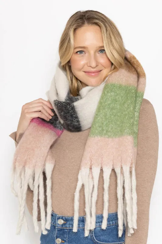 Multi Stripe Cozy Scarf With Fringe sold by Charming Charlie